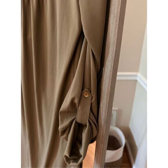 Michael Michael Kors Olive Green Shift Dress Lace Up V-Neck Bell Sleeve Size S - Picture 6 of 6